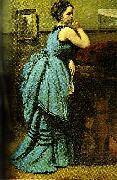 Jean Baptiste Camille  Corot woman in blue oil painting on canvas
